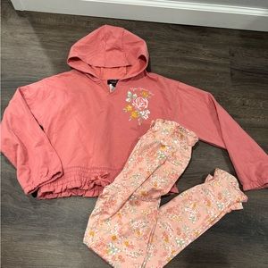 Nicole miller girls sz 10 SET. FLORAL Leggings printed with crop sweatshirt